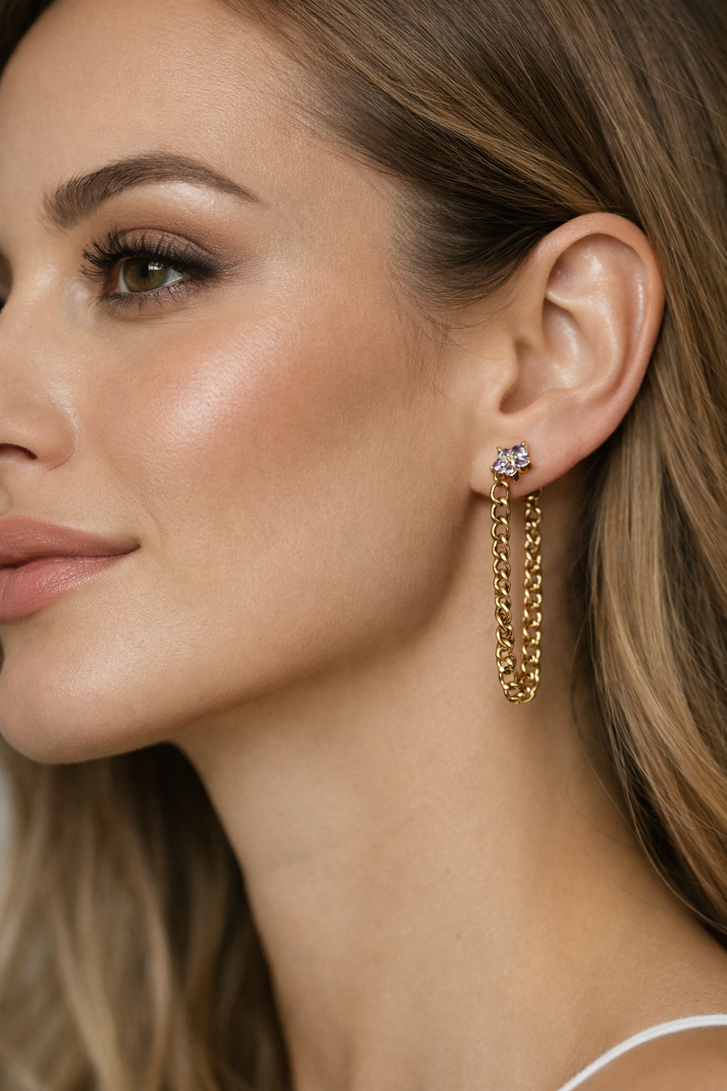 Lavender Bloom Chain Earrings