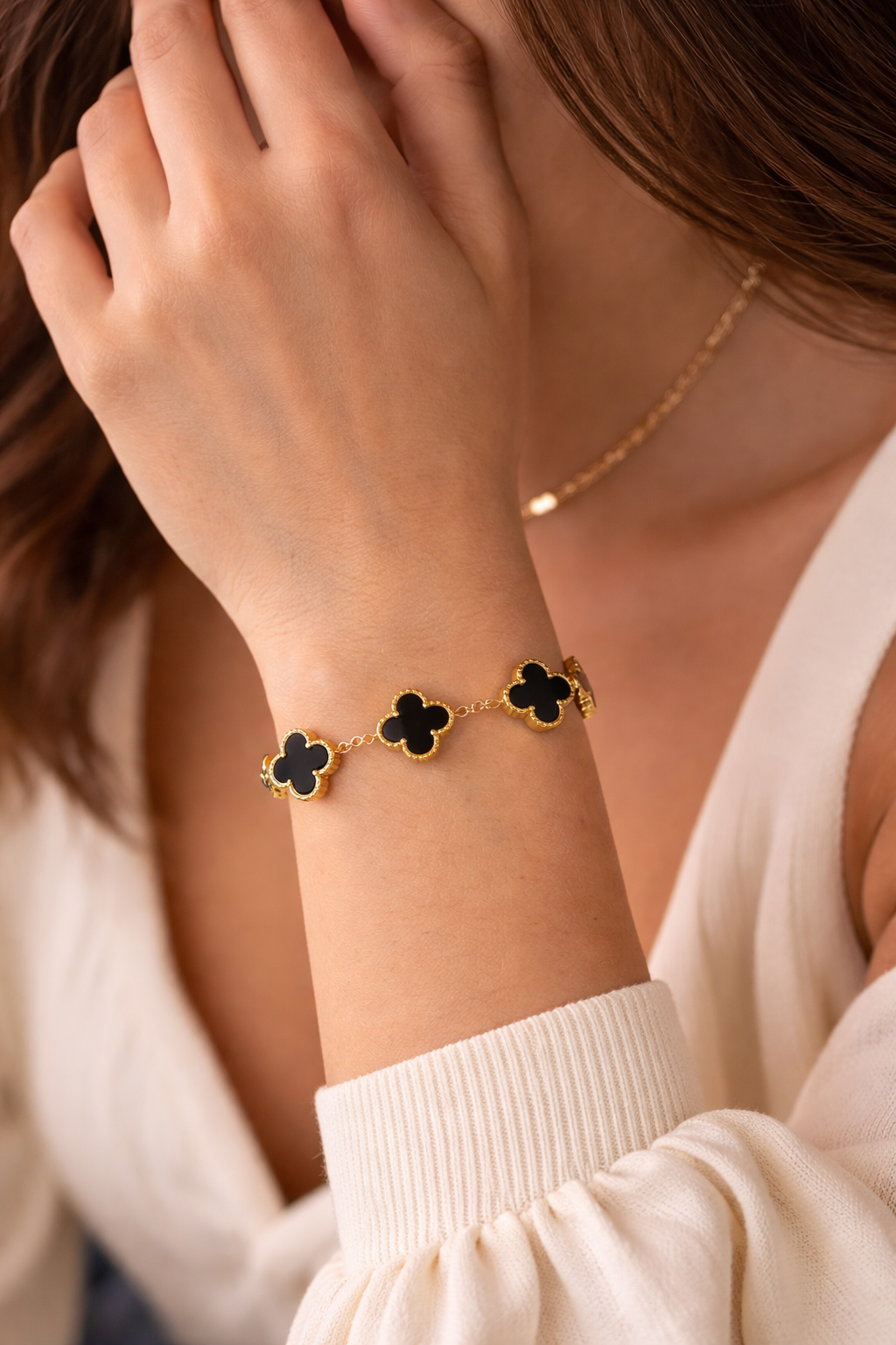 Midnight Clover Luxe Chain Bracelet