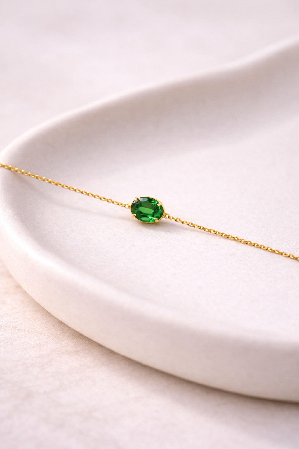 Emerald Green Stone Chain Bracelet