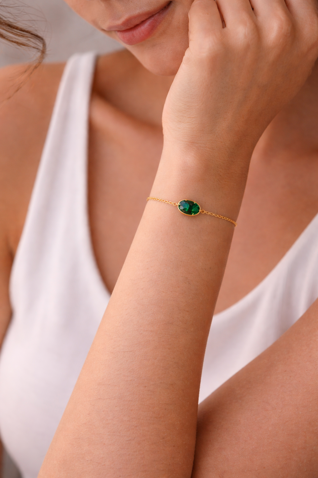 Emerald Green Stone Chain Bracelet