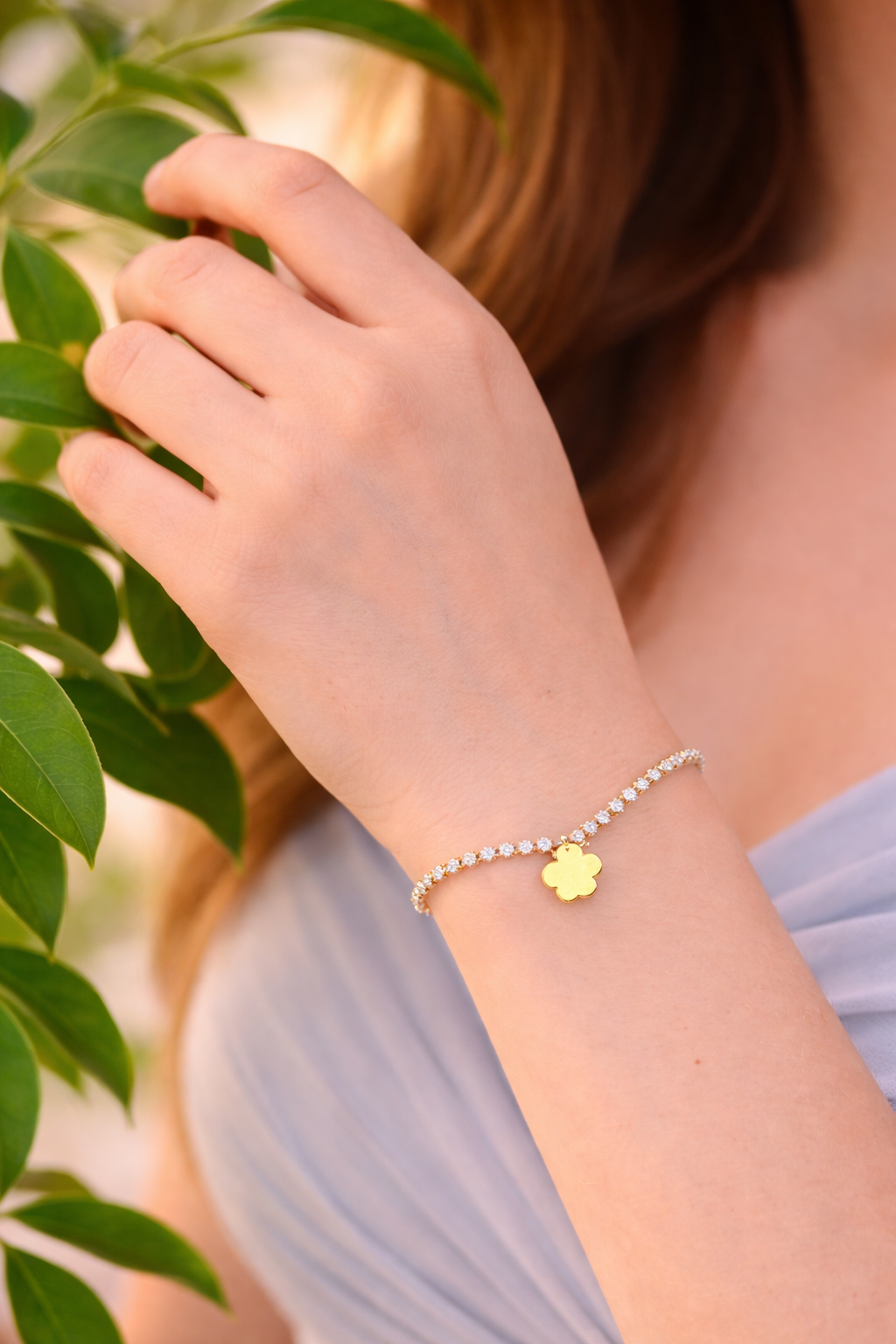 Minimal Diamond Lace Flower Charm Bracelet
