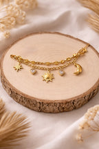 Chunky Gold Sun Charm Layered Bracelet