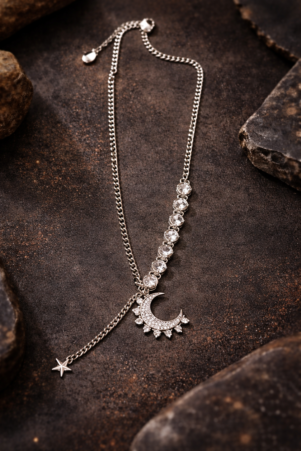Moonlit Stud Silver Necklace