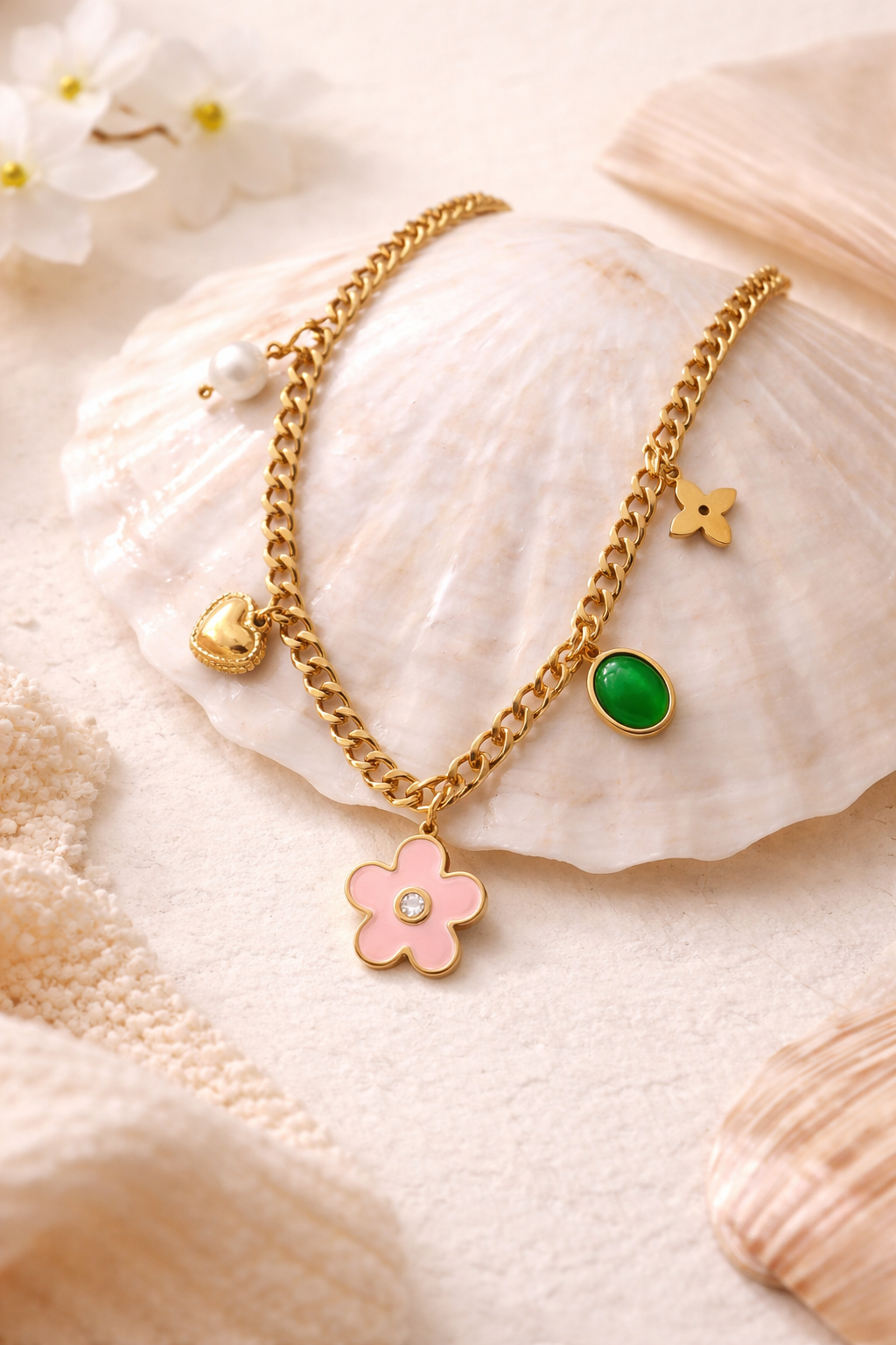 Pink Petal Charm Necklace