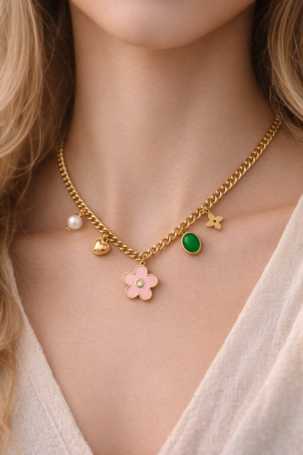 Pink Petal Charm Necklace