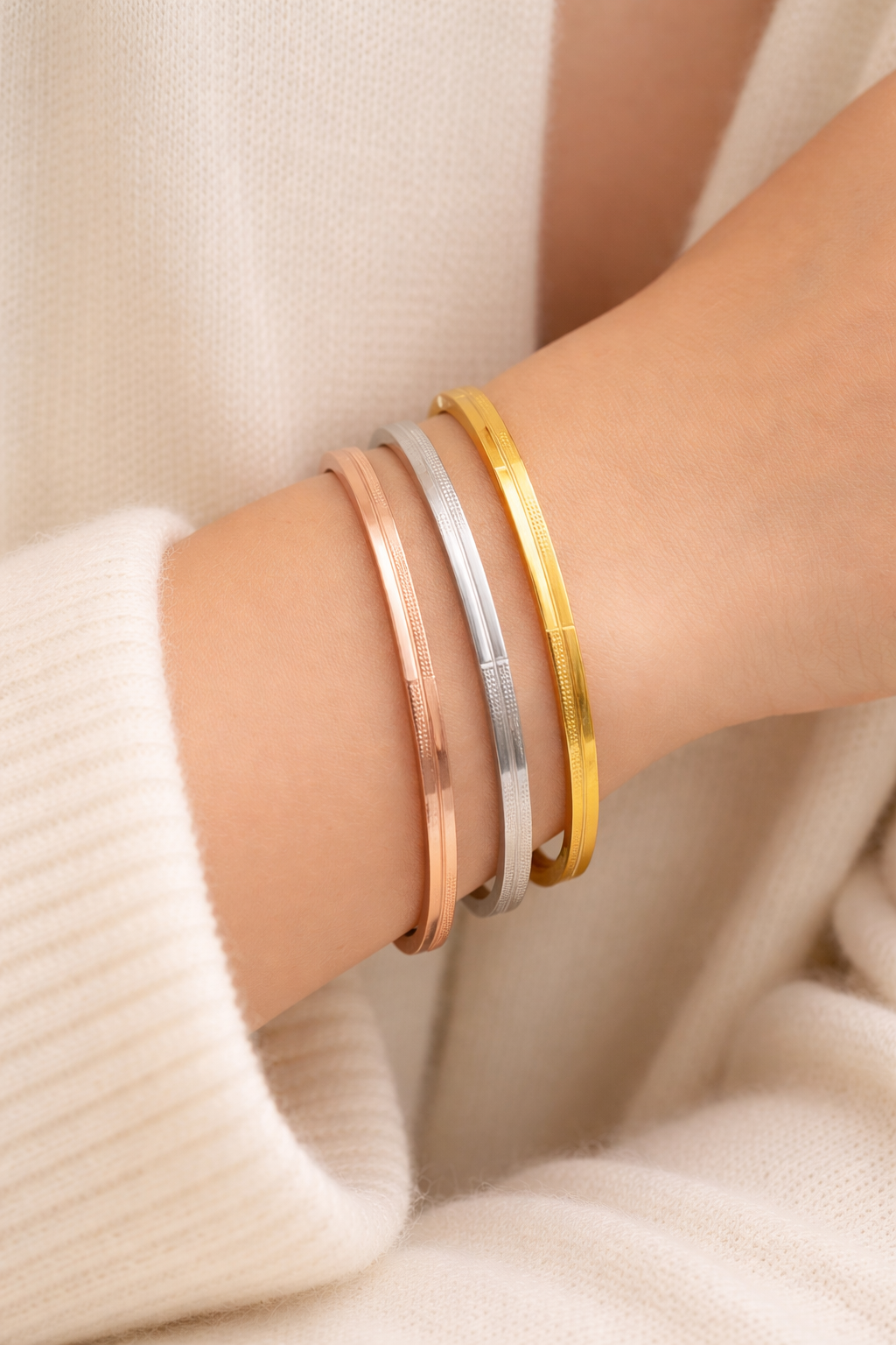 TriTone Horizon Bracelet Stack