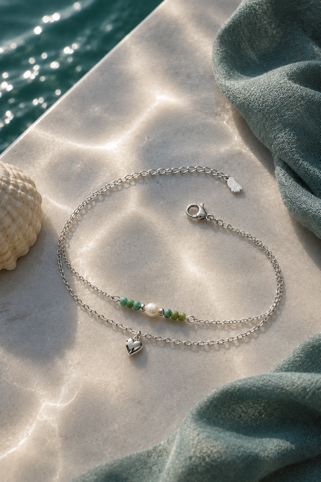 Seafoam Heart Anklet